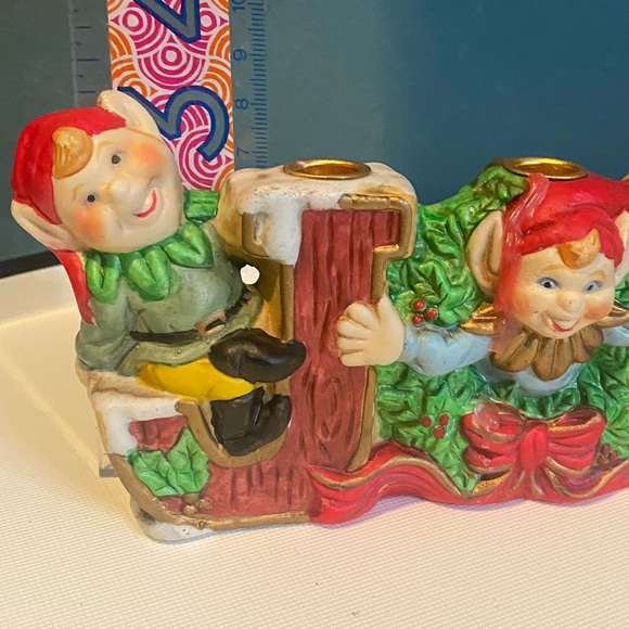Vintage Robel Hall Ceramic JOY 3 Elves Pixies Candle Holder Christmas - Picture 6 of 7